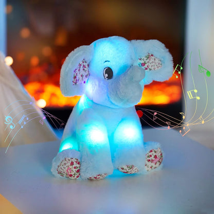 12‘’ Musical Light up Elephant Plush Toy Floppy LED Stuffed Animals Lullabies Nightlight Bedtime for Kids Birthday Valentines for Toddlers, Blue